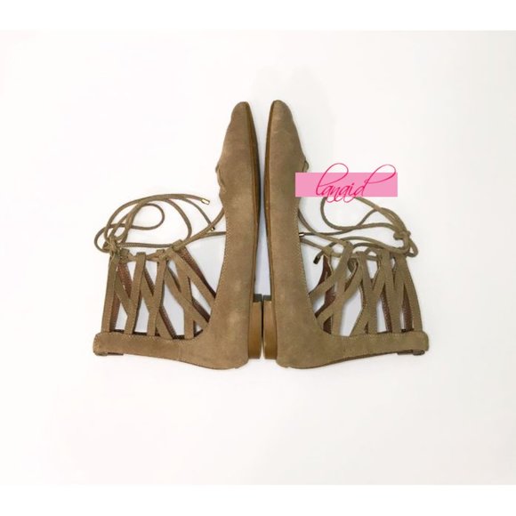 Free People Shay Lace-Up Flats Taupe Suede Leather Corset Strappy Distressed 6 - Picture 10 of 16
